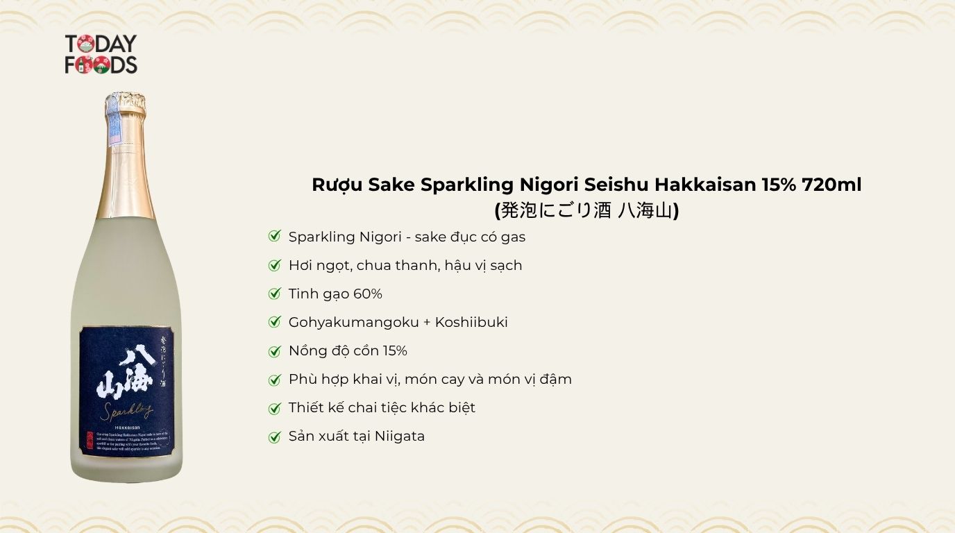 Ưu Điểm Rượu Sake Sparkling Nigori Seishu Hakkaisan 15% 720ml
