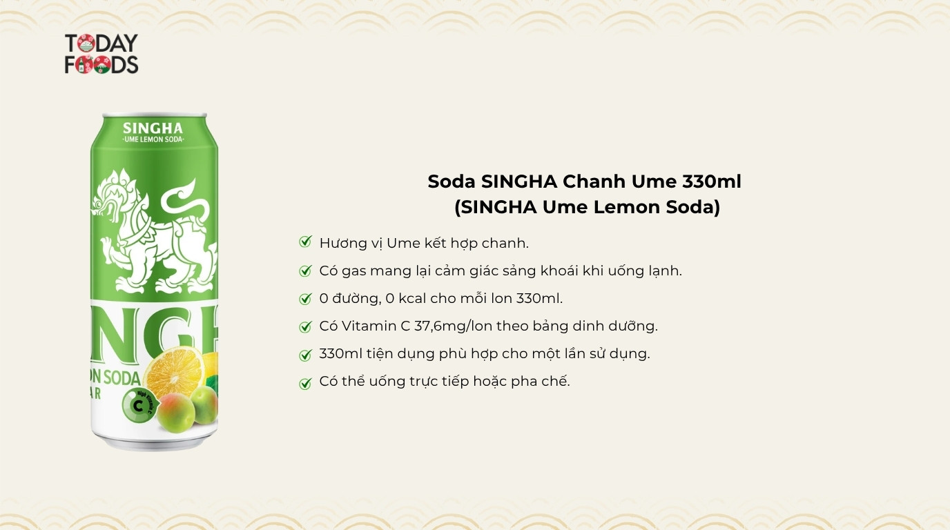 Ưu Điểm Soda SINGHA Chanh Ume 330ml