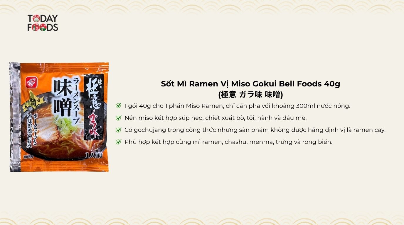 Ưu Điểm Sốt Mì Ramen Vị Miso Gokui Bell Foods 40g