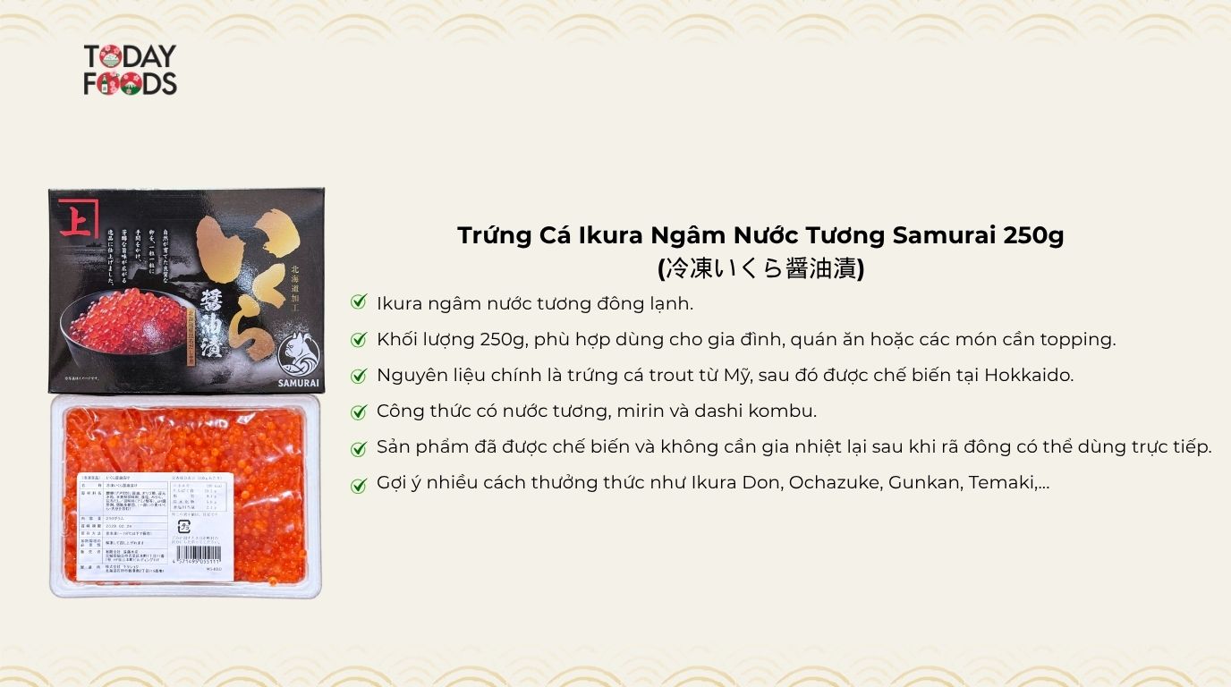 Ưu Điểm Trứng Cá Hồi Ikura Ngâm Nước Tương Samurai 250g