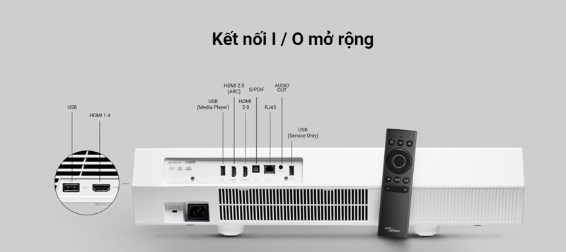 CinemaX P2 được trang bị các cổng kết nối I/O mở rộng tập trung ở mặt sau máy chiếu