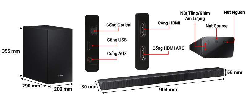 ảnh kích thước chi tiết loa samsung hw r550