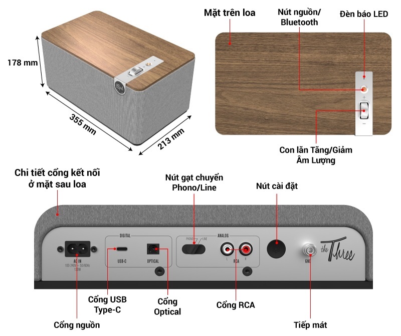 kích thước klipsch the three plus