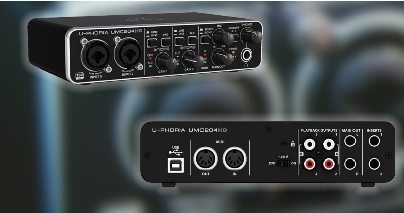 các cổng ngõ kết nối trên soundcard behringer umc204hd