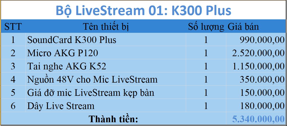 Combo thiết bị thu âm LiveStream K300 Plus bang gia
