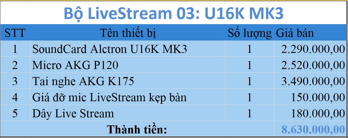Combo thiết bị thu âm LiveStream U16K MK3 gia