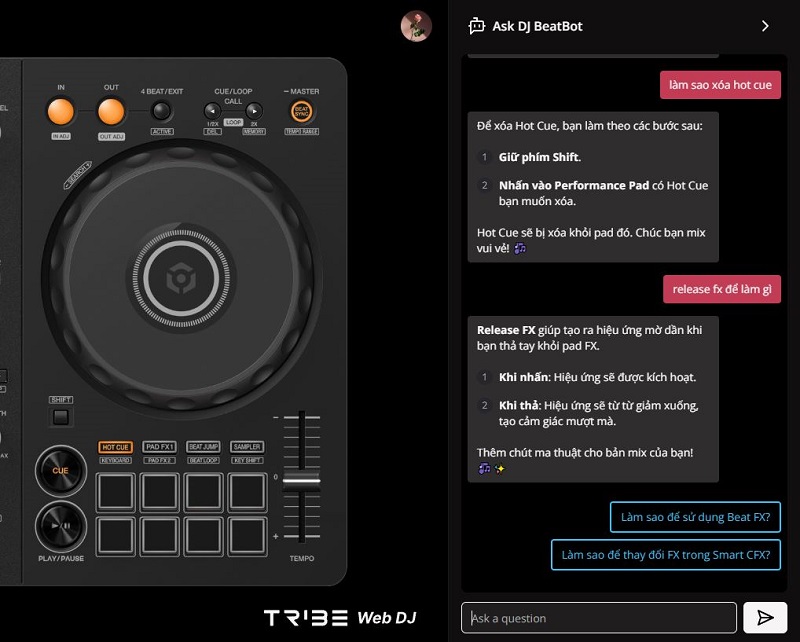 chat bot ai hỗ trợ trong web bàn dj