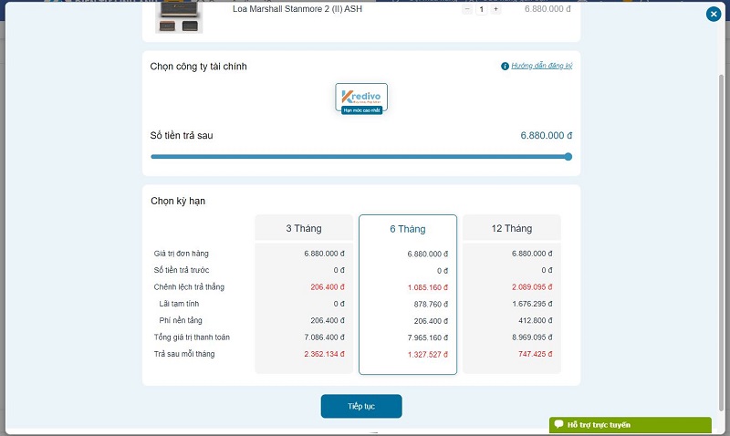 chọn kì hạn trả góp