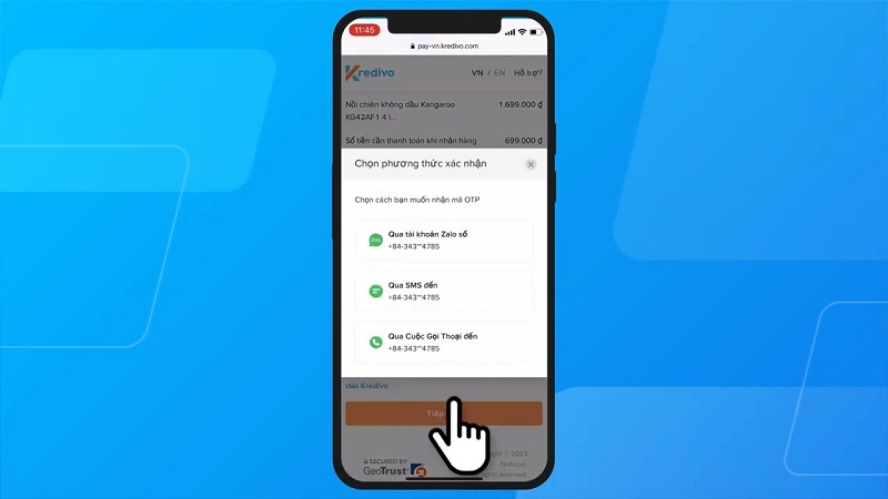 chọn phương thức nhận otp