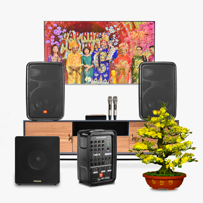 Dàn karaoke LA029 (Loa JBL Eon 208P + Loa P'sound 12AL + Micro Acnos Mi30)