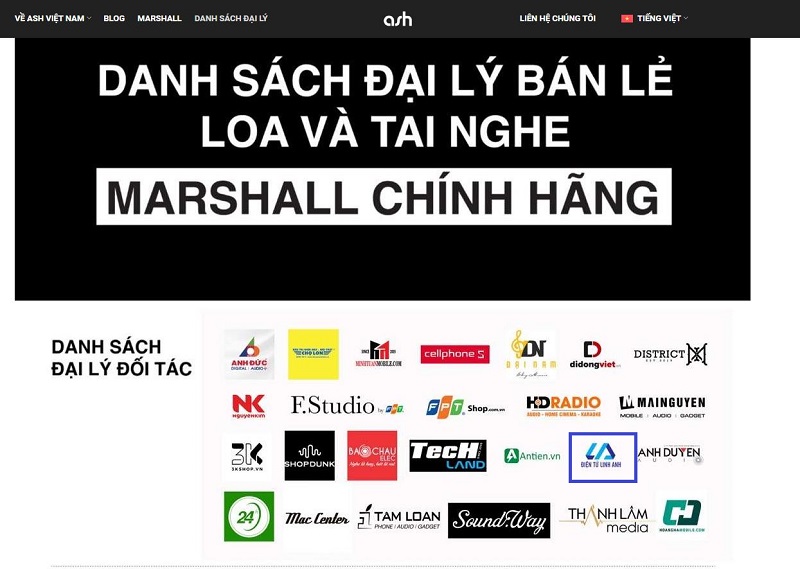 danh sách nói bán loa marshall chính hãng