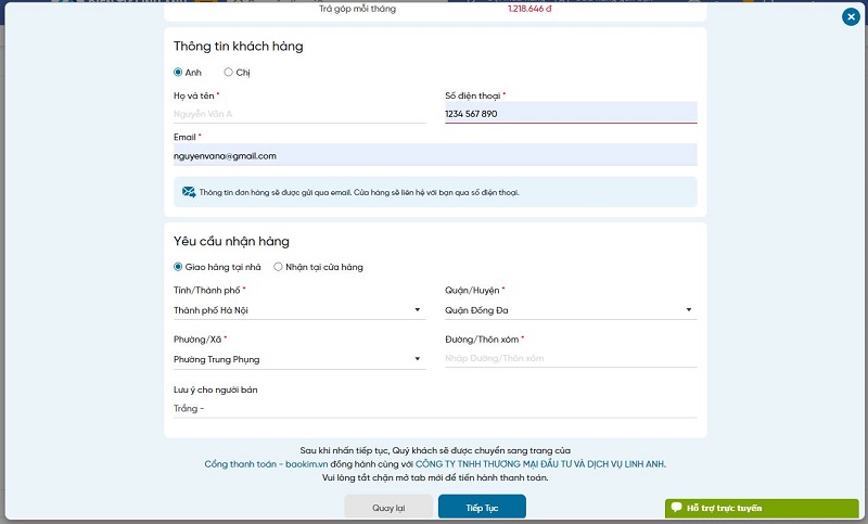 điền thông tin cá nhân để mua loa marshall trả góp