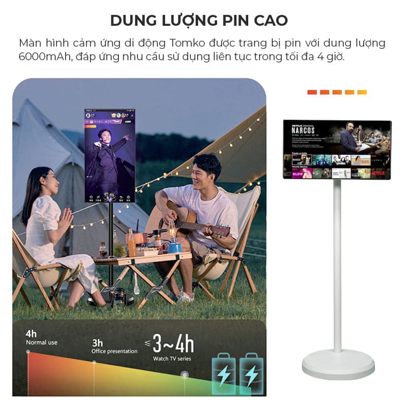 dung lượng pin của màn hình tomko p220 cb lên tới 6 tiếng