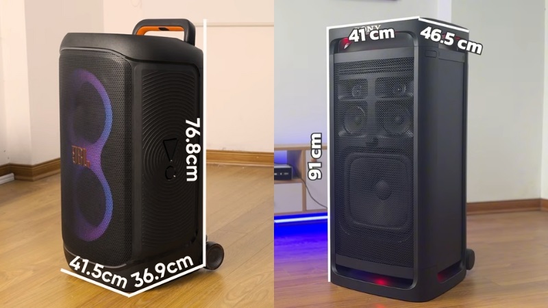 kích thước loa jbl partybox 520 vs sony ult tower 9ac