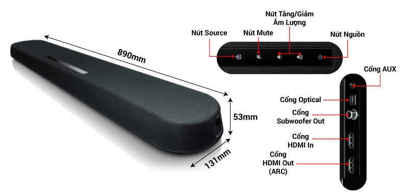 kích thước loa soundbar yamaha yas 108