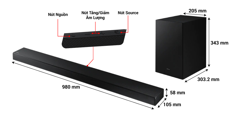 kích thước soundbar samsung hw-a650