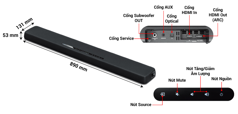 kích thước soundbar yamaha yas 107