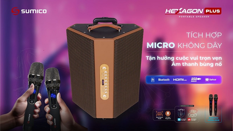 loa sumico hexagon plus trang bị 2 micro chất lượng cao