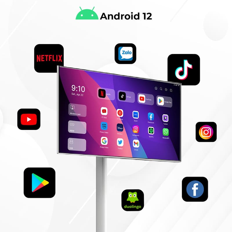  màn hình tomko p220 cb sử dụng hệ điều hinhe android 12