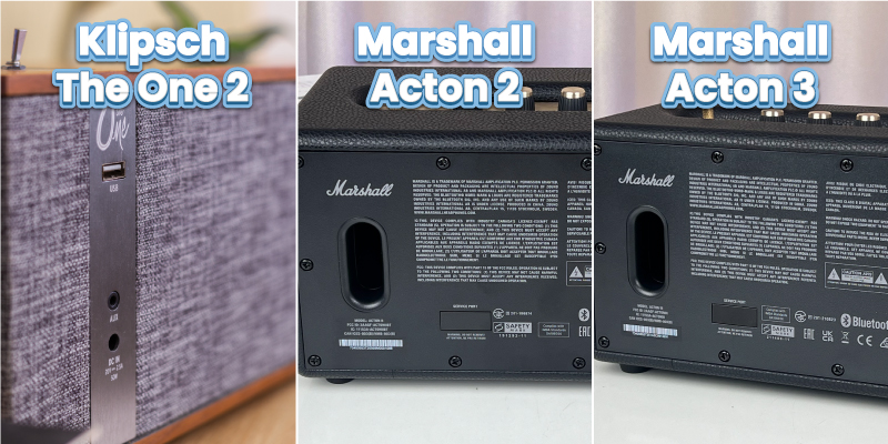 Mặt sau của Klipsch The One 2, Marshall Acton 2 và Acton 3