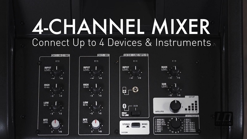 mixer 4 kênh trên loa loa ld system curv 500 es