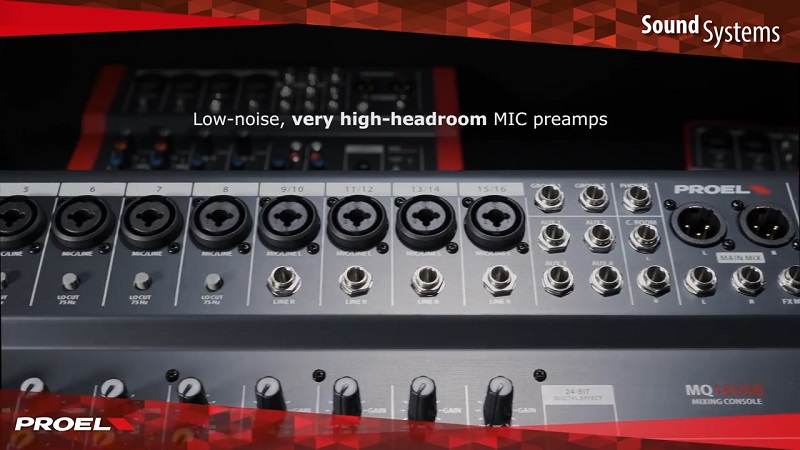 mixer analog proel mq16usb tích hợp bộ khuếch đại micro