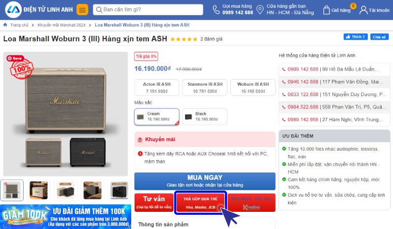 mua loa marshall trả góp qua thẻ visa