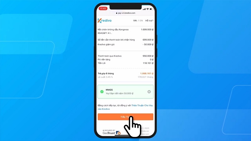 nhập mã giảm giá trả góp
