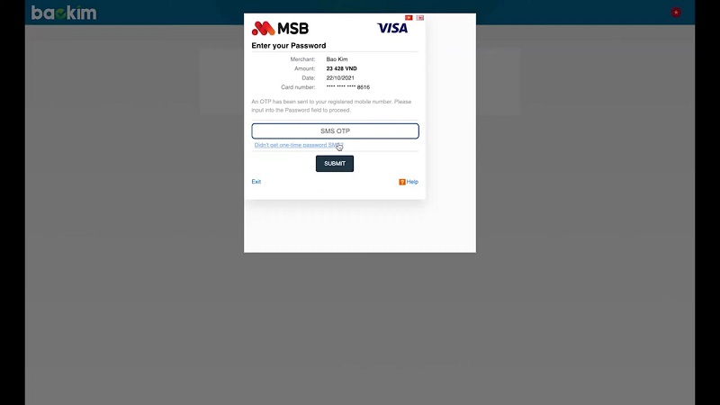 nhập mã otp để xác nhận thanh toán