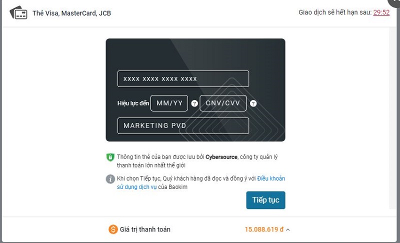 nhập thông tin thẻ trả góp