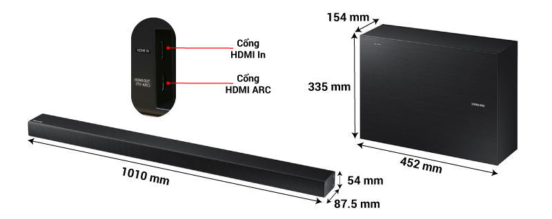 kích thước của Soundbar Samsung HW K550