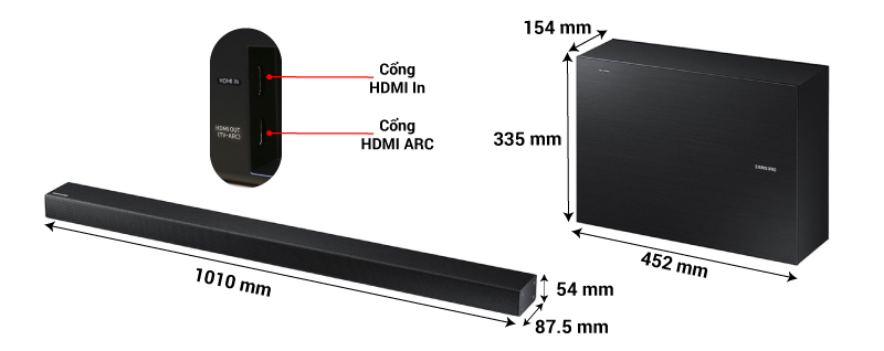 kích thước của Soundbar Samsung HW K550 