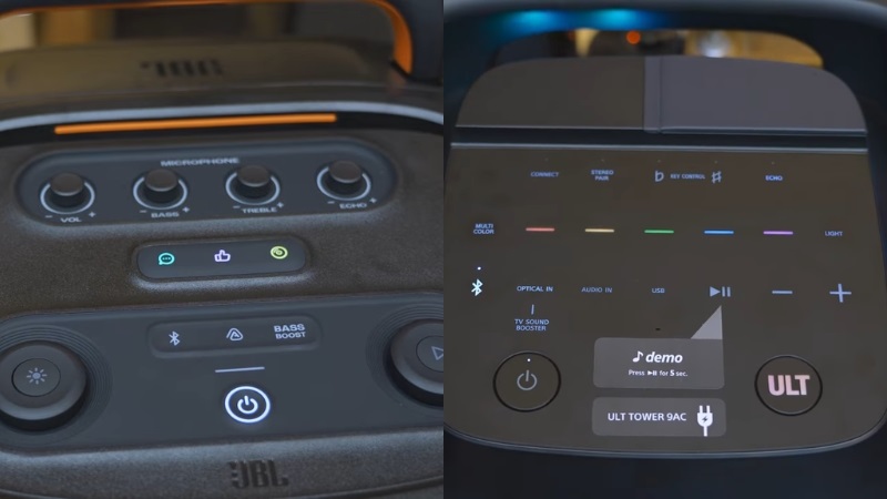 so sánh bảng điều khiển loa jbl partybox 520 vs sony ult tower 9ac