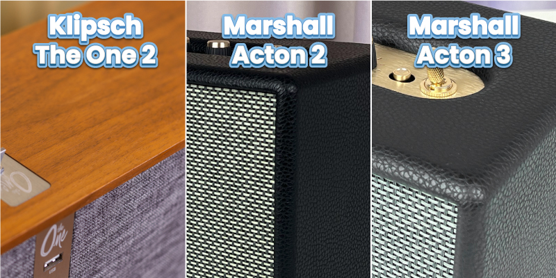 chất liệu của Klipsch The One 2, Marshall Acton 2, Marshall Acton 3