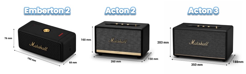 Kích thước của marshall acton 2 vs emberton 2