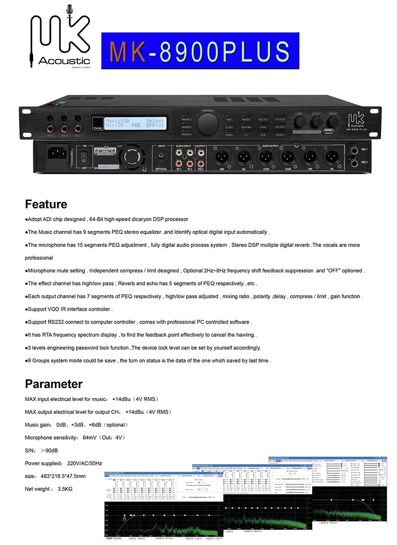 Thông số kỹ thuật của thiết bị âm thanh - vang số MK-8900 Plus