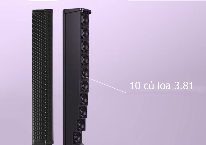 Loa Line Array được thiết kế theo cấu hình chữ J độc đáo bao gồm 10 củ loa đường kính 38 mm