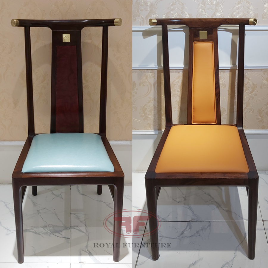 Ghế ăn nhập khẩu cao cấp indochine da màu vàng cam và xanh ngọc bích A01