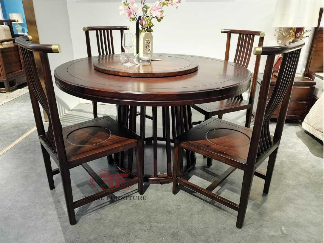 Bộ bàn ăn tròn 4 ghế indochine có mâm xoay 6301