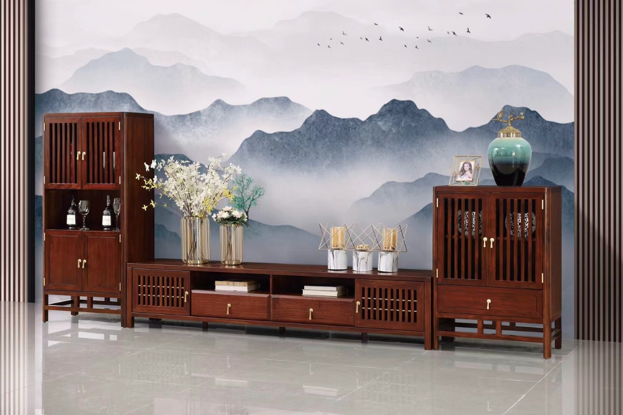 Bộ kệ tivi kết hợp tủ rượu phong cách Indochine