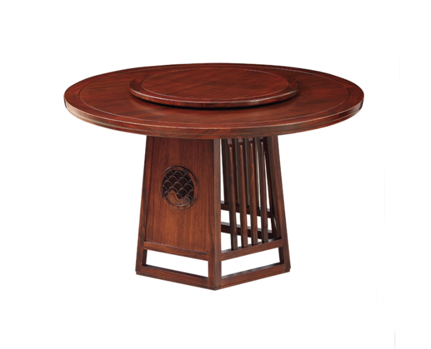 Bàn ăn tròn gỗ tự nhiên Indochine mặt gỗ mâm xoay A01