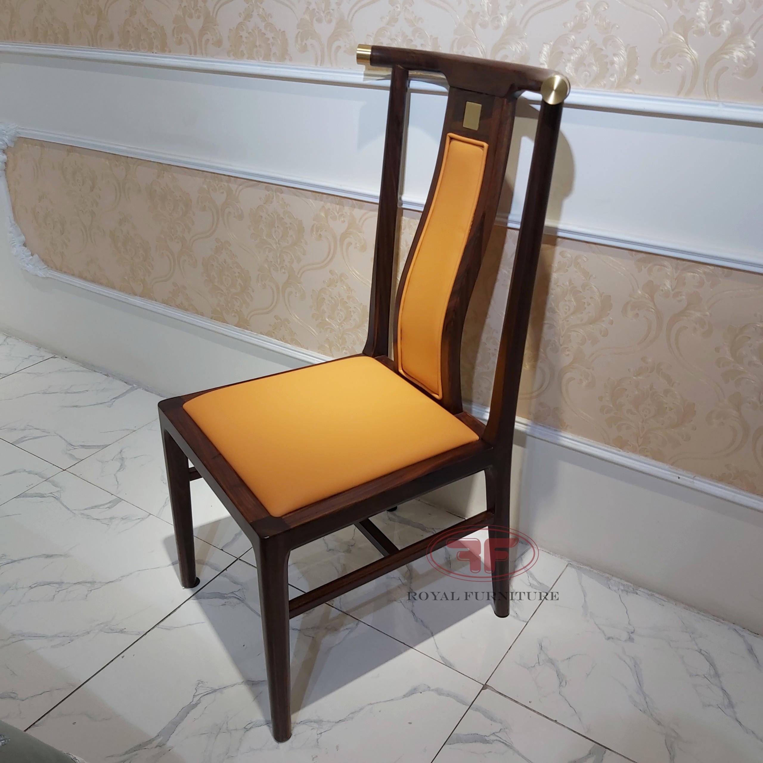 Ghế ăn nhập khẩu cao cấp indochine da màu vàng cam và xanh ngọc bích A01