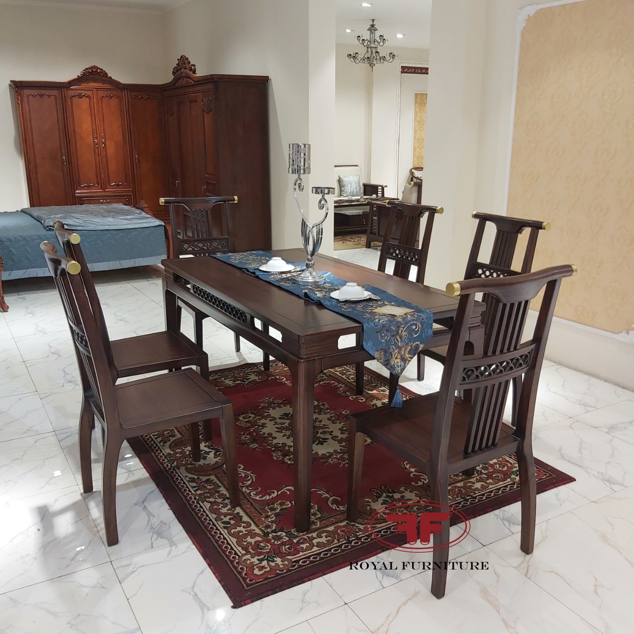 Bộ bàn ăn 1m6 indochine thiết kế đơn giản, tinh tế A03