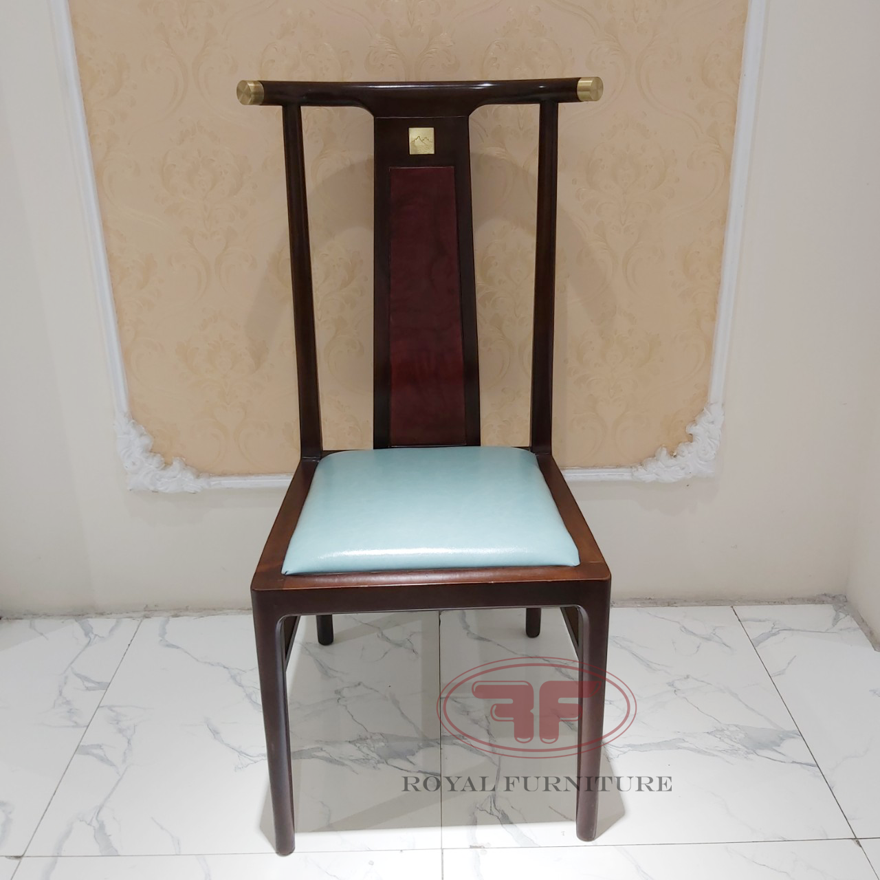 Ghế ăn nhập khẩu cao cấp indochine da màu vàng cam và xanh ngọc bích A01