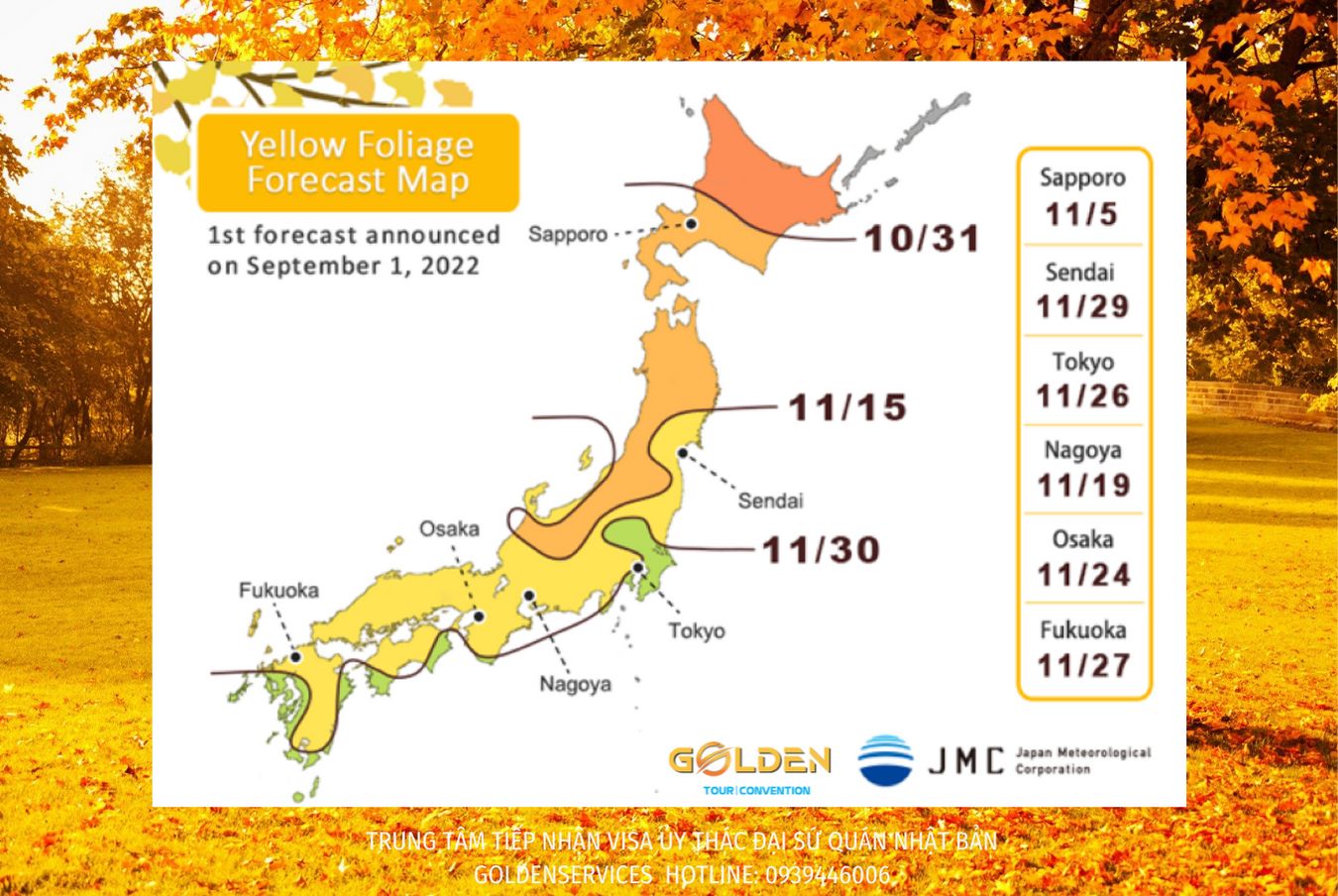 Lịch ngắm lá đỏ mùa thu Nhật Bản 2022 2