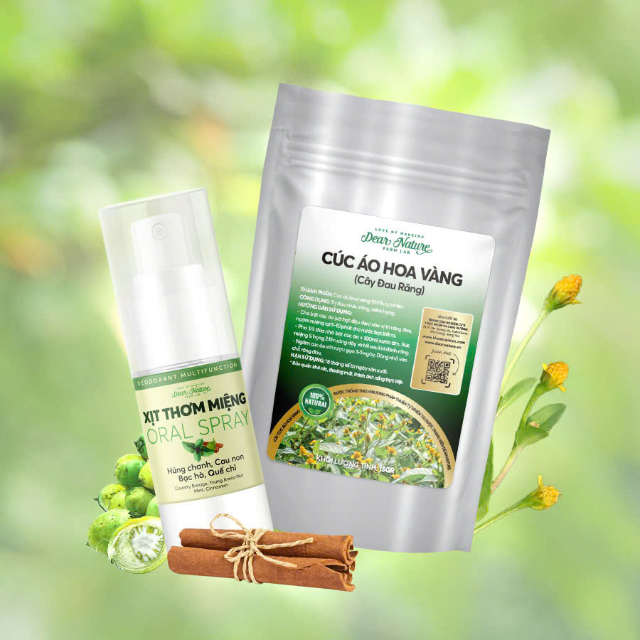 Bộ đôi chăm sóc chuyên sâu Dear Nature: Xịt miệng họng và Bột Cúc Áo Hoa Vàng"