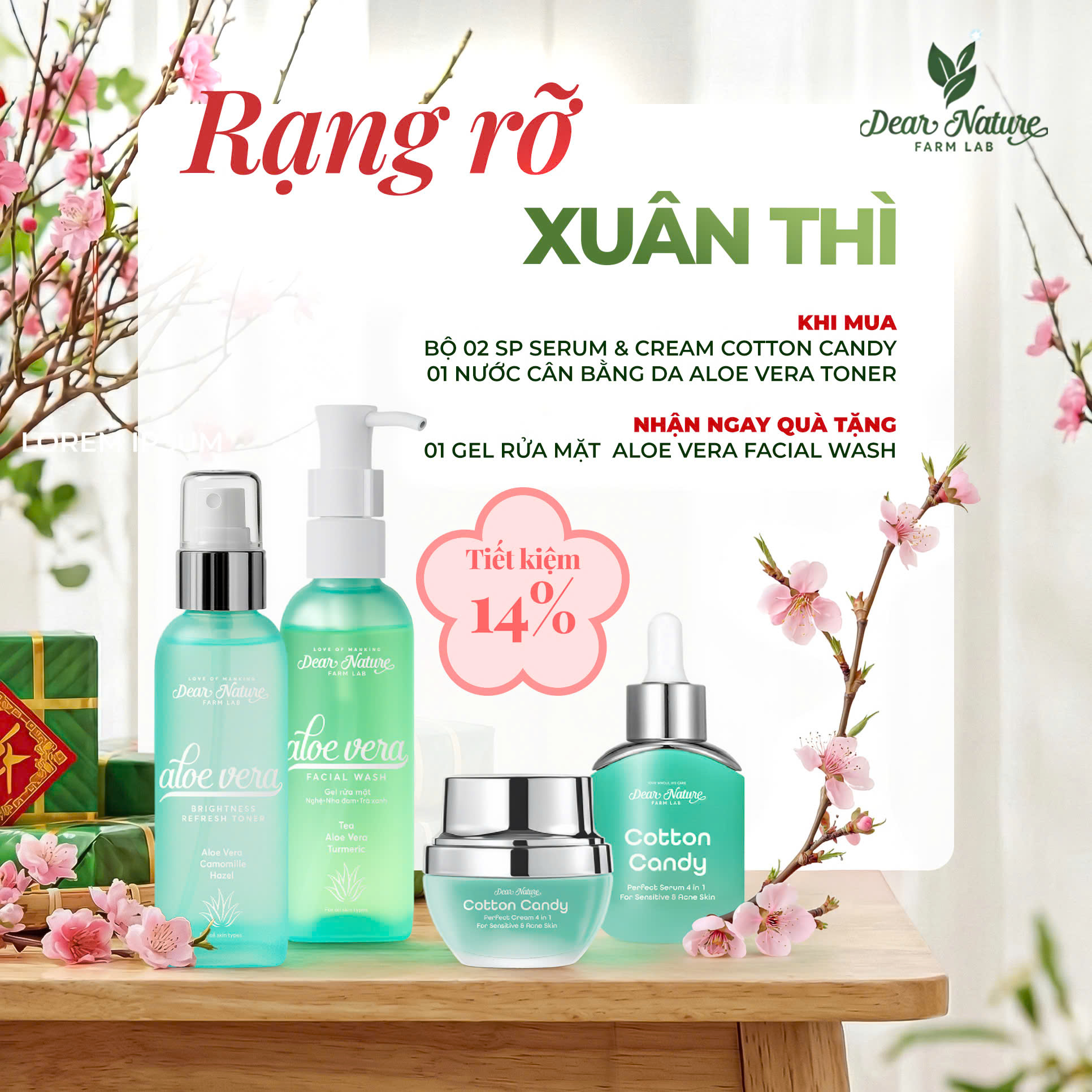 Bộ sản phẩm phục hồi da Rạng Rỡ Xuân Thì tặng gel rửa mặt