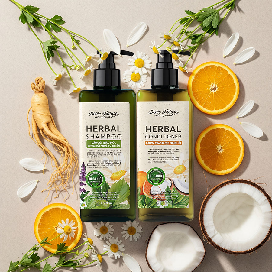 Cặp đôi dầu gội và dầu xả thảo dược Dear Nature giúp phục hồi tóc