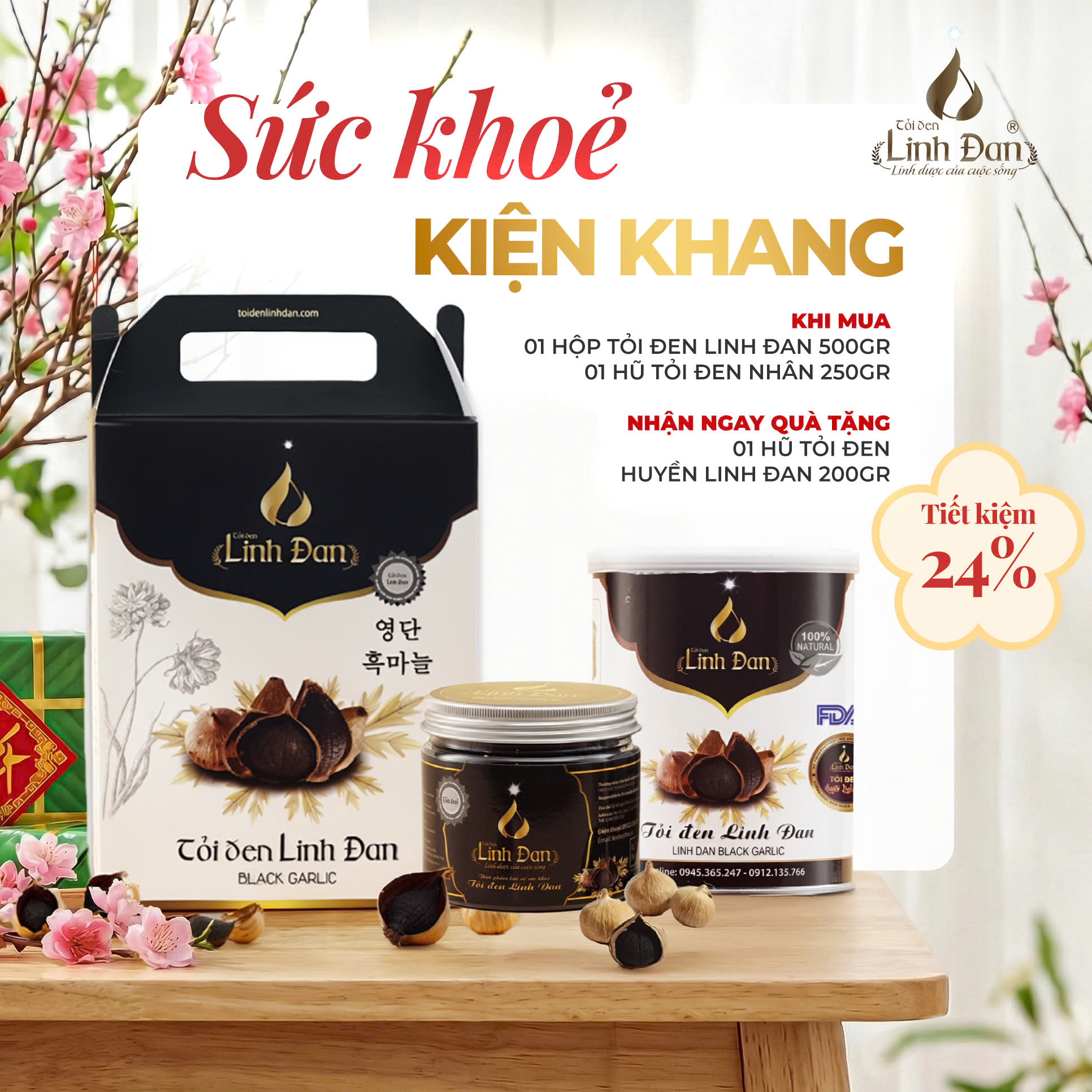 Combo quà tặng sức khỏe Tỏi đen Linh Đan dịp Tết 2026