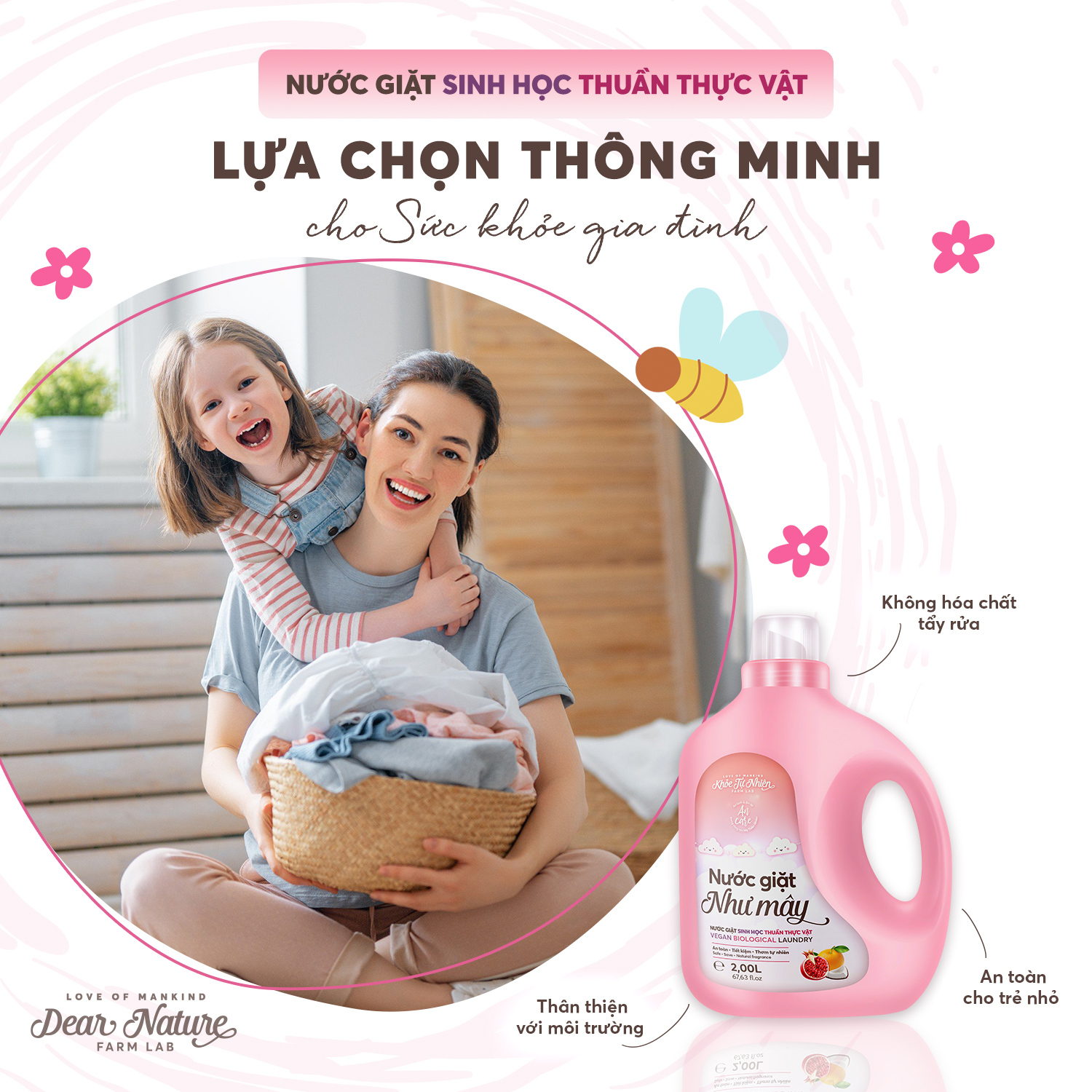 Nước giặt "Như Mây" là sản phẩm làm sạch của Dear Nature sinh học thuần thực vật, được sản xuất theo phương pháp ủ chượp châu âu truyền thống